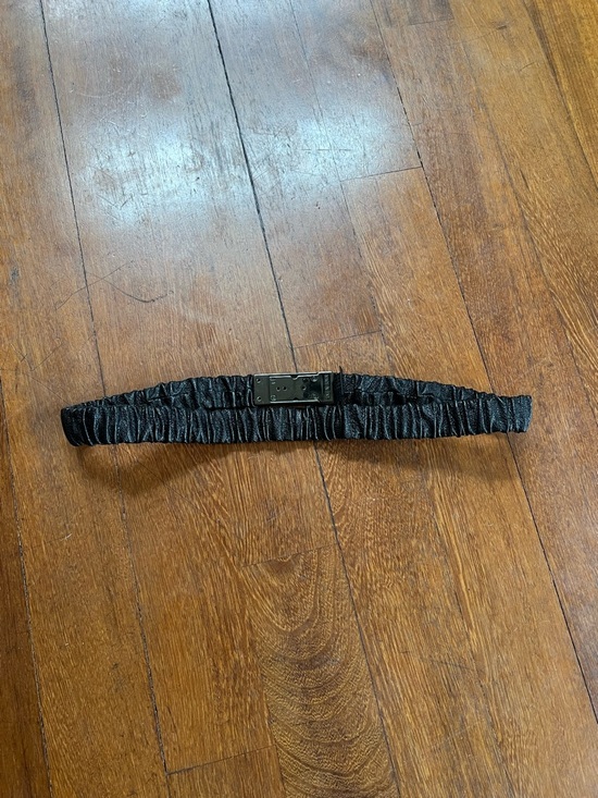 Vintage Burberry Black Gathered Leather Belt with Gunmetal Plaque Buckle - Picture 4 of 10